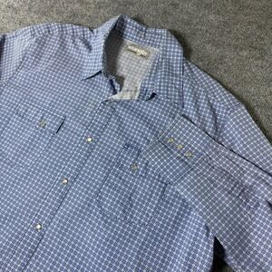 Wrangler Mens Long Sleeve‎ Western Shirt Blue Geometric Pearl Snap Button Up